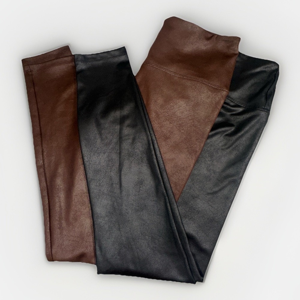 Simply Vera Wang Faux Leather 2 Pair Leggings Size SM Black & Brown High Rise